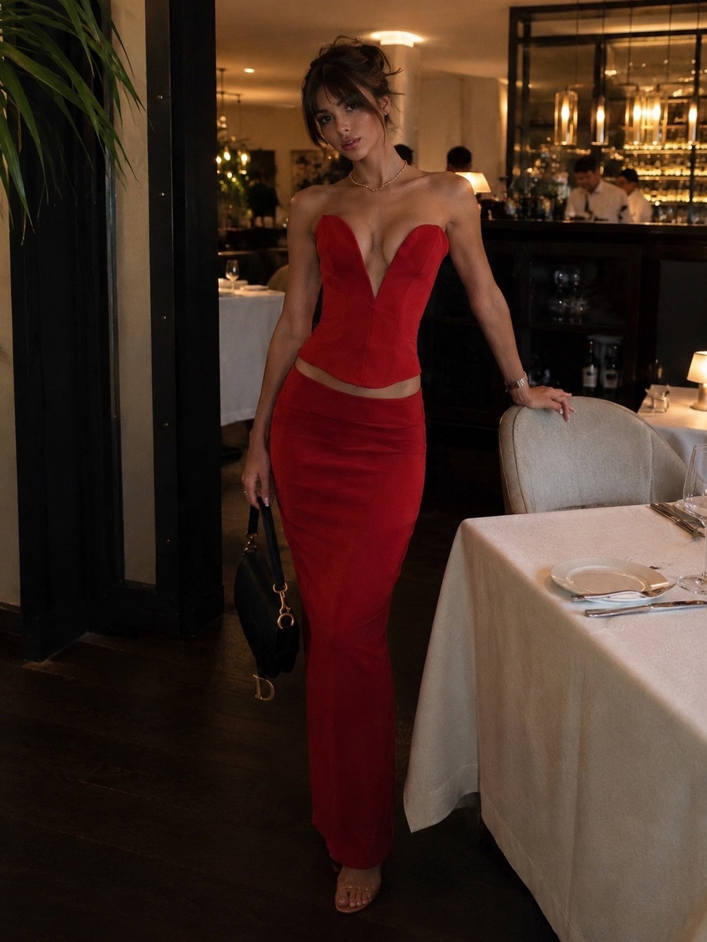 House of CB Nayara Red Rose Maxi Skirt